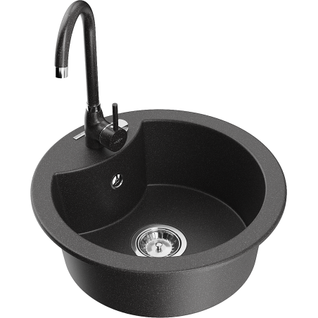 Mexen Diego granitový dřez jednodřez s kuchyňskou baterií Telma, černý skvrnitý - 6512-76-670200-76