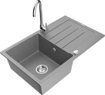 Mexen Bruno granitový dřez 1-komorový s odkapávačem a kuchyňskou baterií Telma, šedý - 6513-71-670200-00