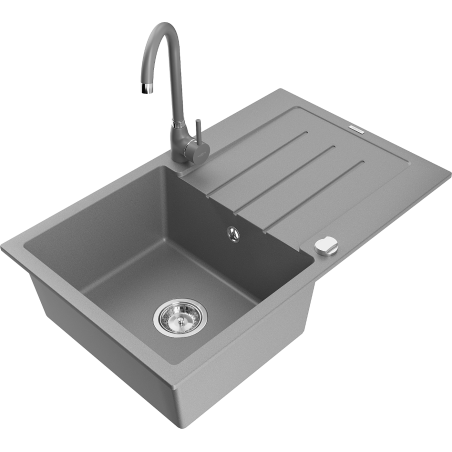 Mexen Bruno žulový dřez s 1 komorou a odkapávačem a kuchyňskou baterií Telma, šedý - 6513-71-670200-71