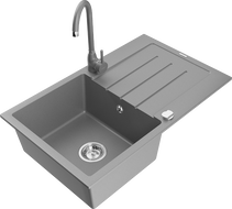 Mexen Bruno žulový dřez s 1 komorou a odkapávačem a kuchyňskou baterií Telma, šedý - 6513-71-670200-71