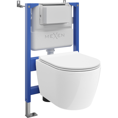 Mexen Carmen zapuštěný WC set s pneumatickým rámem Tex Air XS-F s WC mísou Tornado a pomalu padajícím prkénkem, bílý