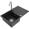 Mexen Bruno granitový dřez 1-komorový s odkapávačem a kuchyňskou baterií Telma, černý/stříbrný - 6513-73-670200-00