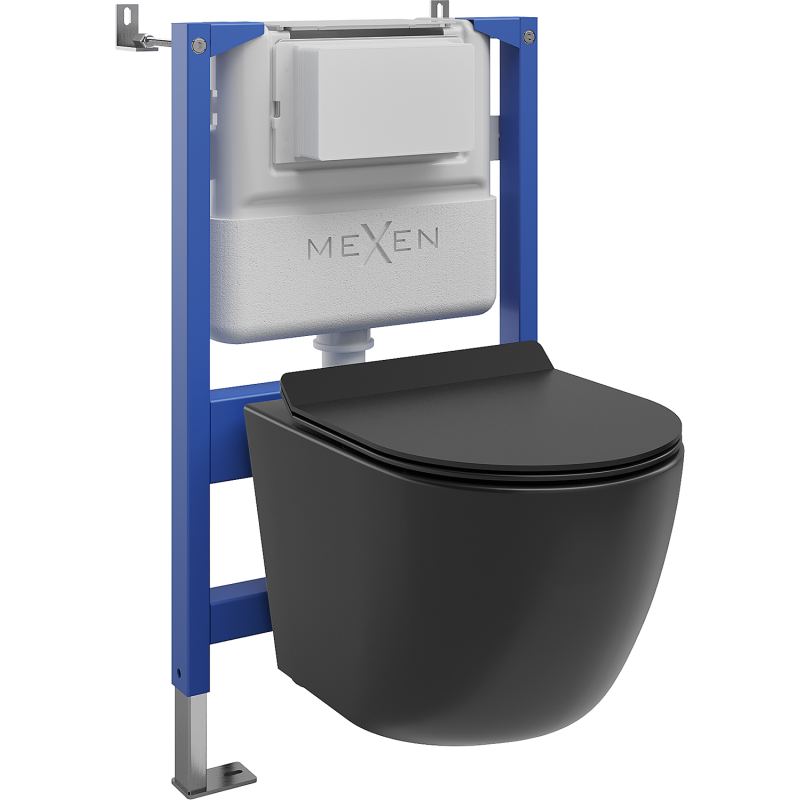 Mexen Lena zápustná sada WC pneumatický rám Tex Air XS-F s WC mísou a pomalu zavíracím sedátkem, černý mat