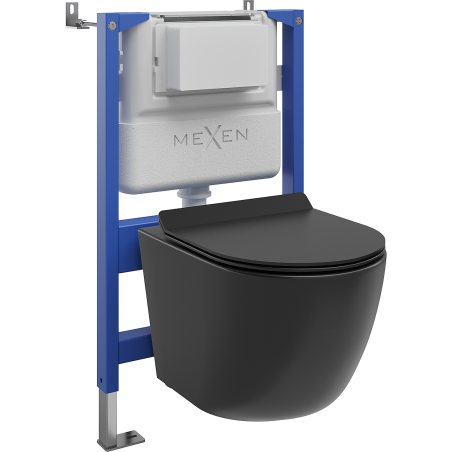 Mexen Lena zápustná sada WC pneumatický rám Tex Air XS-F s WC mísou a pomalu zavíracím sedátkem, černý mat