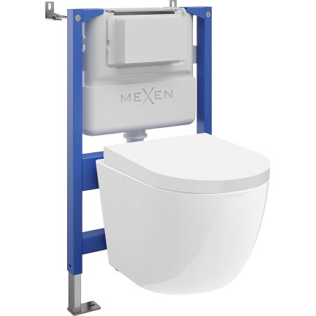 Mexen Lena podomítková WC sada pneumatický rám Tex Air XS-F s WC mísou a pomalu padajícím sedátkem, bílá