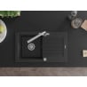 Mexen Pablo granitový dřez 1-komorový s odkapávačem a kuchyňskou baterií Duero, černý/stříbrný metalik - 6510-73-671600-00