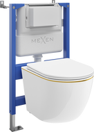 Mexen Lena podomítková WC sada, pneumatický rám Tex Air XS-F s WC mísou a pomalu spouštěcím sedátkem, bílý/zlatý