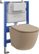 Mexen Lena podomítková WC sada s pneumatickým rámem Tex Air XS-F s WC mísou a pomalu uzavíratelným prkénkem, cappuccino