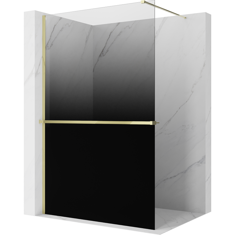 Mexen Kioto+ sprchová stěna s poličkou Walk-in 90 x 200 cm, černé ombre, zlatá, 8 mm - 800-090-121-50-76