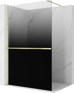 Mexen Kioto+ sprchová stěna s poličkou Walk-in 100 x 200 cm, černá ombre 8 mm, zlatá - 800-100-121-50-76