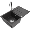 Mexen Bruno granitový dřez 1-komorový s odkapávačem a kuchyňskou baterií Telma, černý kropenatý - 6513-76-670200-00