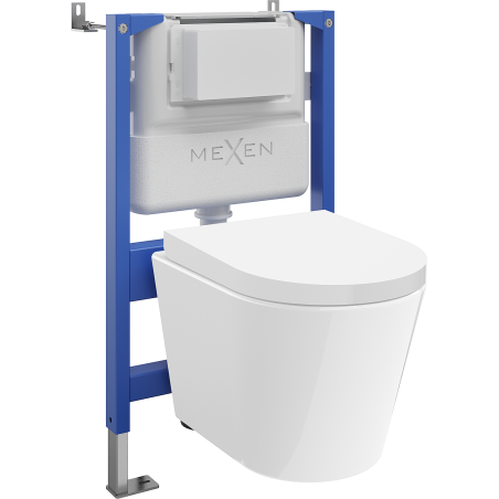 Mexen Rico sada WC pod omítku s pneumatickým rámem Tex Air XS-F se záchodovou mísou a pomalu sklápěcím sedátkem, bílá