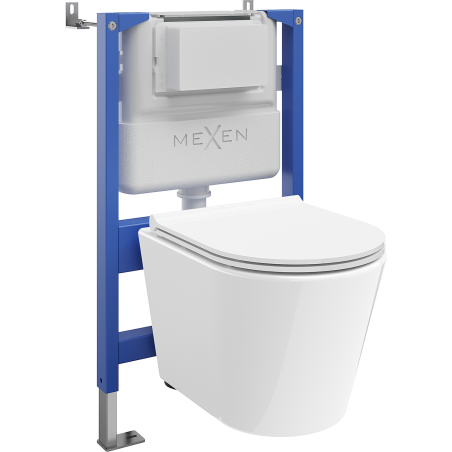 Mexen Rico WC podomítkový set s pneumatickým rámem Tex Air XS-F s mísou WC Tornado a pomalu klesající deskou, bílý