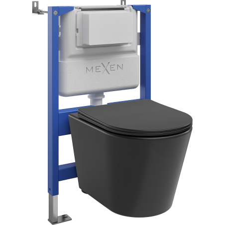 Mexen Rico sada podomítkový WC rám pneumatický Tex Air XS-F s WC mísou Tornado a pomalu uzavíratelným sedátkem, černý