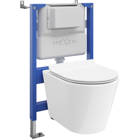 Mexen Rico podomítková WC sada, pneumatický rám Tex Air XS-F s WC mísou Tornado a pomalu padajícím sedátkem, bílá