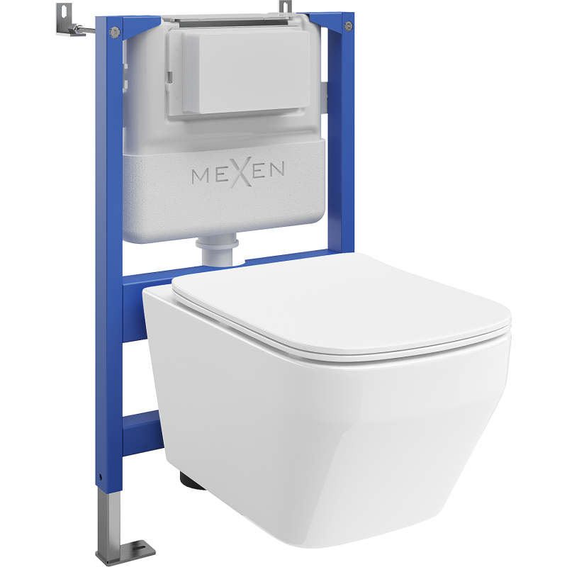 Mexen Riva podomítková WC sada pneumatický rám Tex Air XS-F s WC mísou Tornado a pomalým zavíráním sedátka, bílá