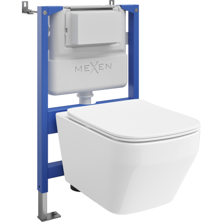 Mexen Riva podomítková WC sada pneumatický rám Tex Air XS-F s WC mísou Tornado a pomalým zavíráním sedátka, bílá