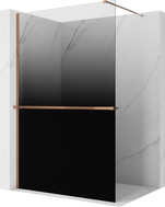 Mexen Kioto+ sprchová stěna s poličkou Walk-in 70 x 200 cm, ombre černá 8 mm, růžové zlato - 800-070-121-60-76