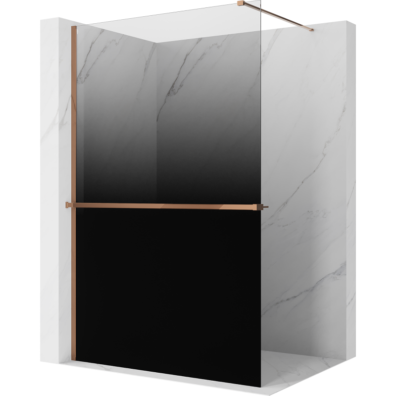 Mexen Kioto+ sprchová stěna s poličkou Walk-in 150 x 200 cm, ombre černá 8 mm, růžové zlato - 800-150-121-60-76