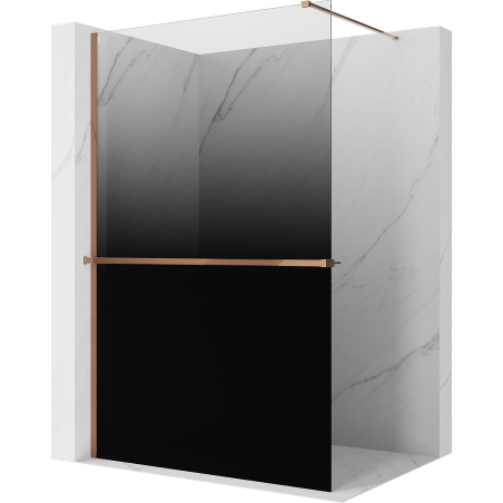 Mexen Kioto+ sprchová stěna s poličkou Walk-in 150 x 200 cm, ombre černá 8 mm, růžové zlato - 800-150-121-60-76