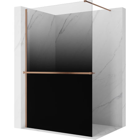 Mexen Kioto+ sprchová stěna s policí Walk-in 80 x 200 cm, ombre černá 8 mm, kartáčovaná měď - 800-080-121-65-76