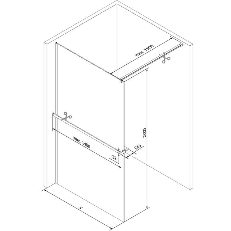Mexen Kioto+ sprchová stěna s poličkou Walk-in 90 x 200 cm, černá ombre 8 mm, kartáčovaná měď - 800-090-121-65-76
