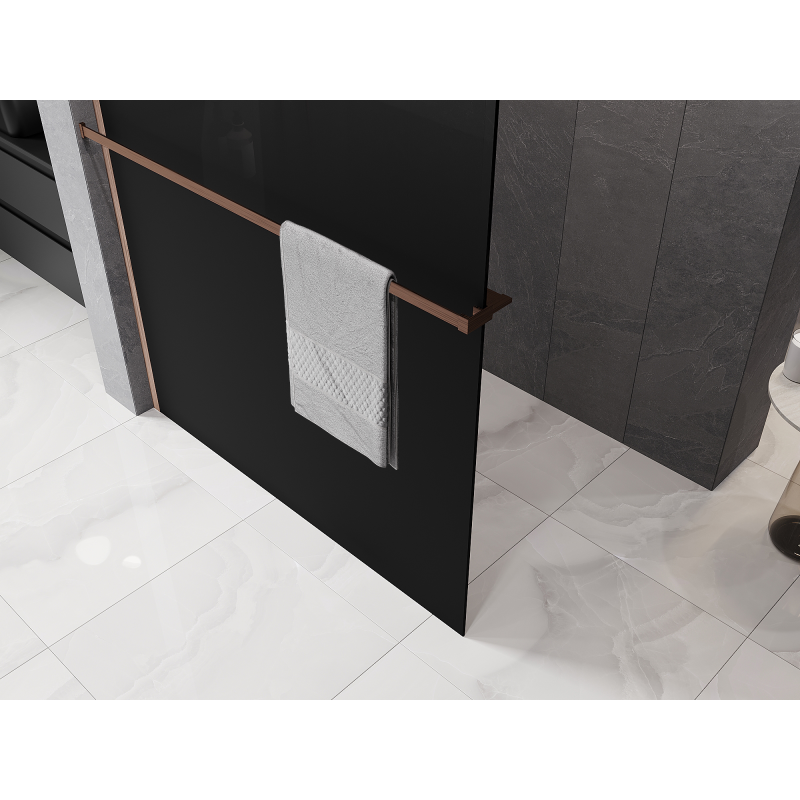 Mexen Kioto+ sprchová stěna s poličkou Walk-in 90 x 200 cm, černá ombre 8 mm, kartáčovaná měď - 800-090-121-65-76