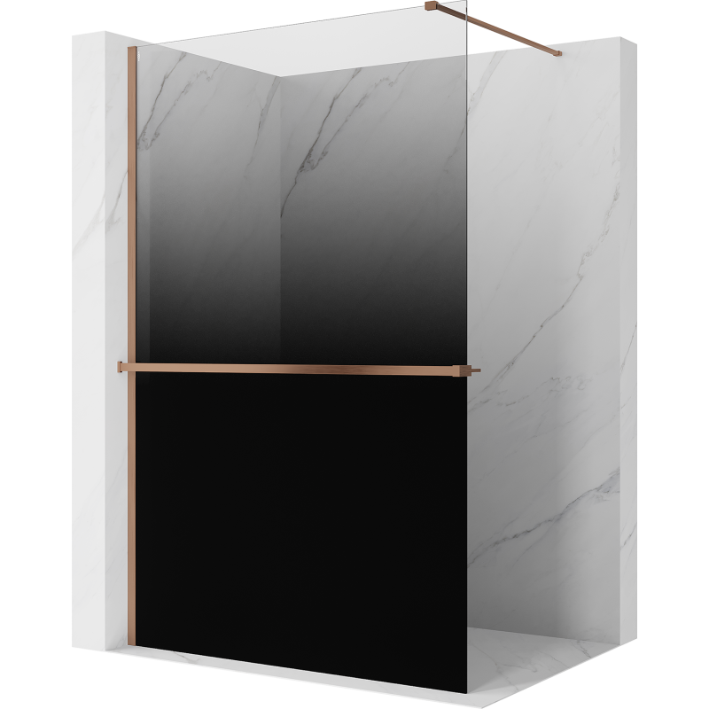 Mexen Kioto+ sprchová stěna s poličkou Walk-in 90 x 200 cm, černá ombre 8 mm, kartáčovaná měď - 800-090-121-65-76
