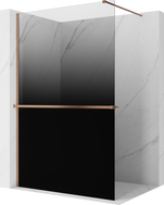 Mexen Kioto+ sprchová stěna s poličkou Walk-in 90 x 200 cm, černá ombre 8 mm, kartáčovaná měď - 800-090-121-65-76
