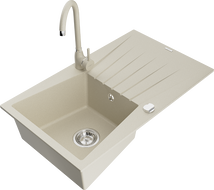 Mexen Cesar granitový dřez 1-komorový s odkapávačem a kuchyňskou baterií Telma, béžový - 6514-69-670200-69