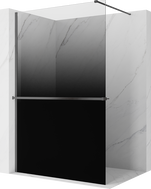 Mexen Kioto+ sprchová stěna s poličkou Walk-in 150 x 200 cm, ombre černá 8 mm, kartáčovaná šedá gun