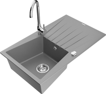 Mexen Cesar žulový dřez 1-komorový s odkapávačem a kuchyňskou baterií Telma, šedý - 6514-71-670200-00