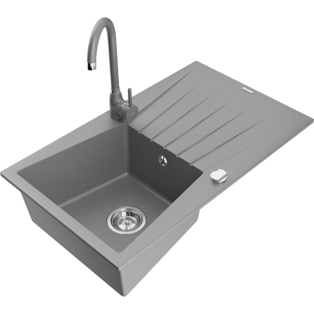 Mexen Cesar granitový dřez 1-komorový s odkapávačem a kuchyňskou baterií Telma, šedý - 6514-71-670200-71
