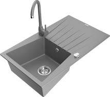 Mexen Cesar granitový dřez 1-komorový s odkapávačem a kuchyňskou baterií Telma, šedý - 6514-71-670200-71
