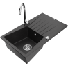 Mexen Cesar žulový dřez s 1 komorou, odkapávací plochou a kuchyňskou baterií Telma, černý/stříbrný - 6514-73-670200-00