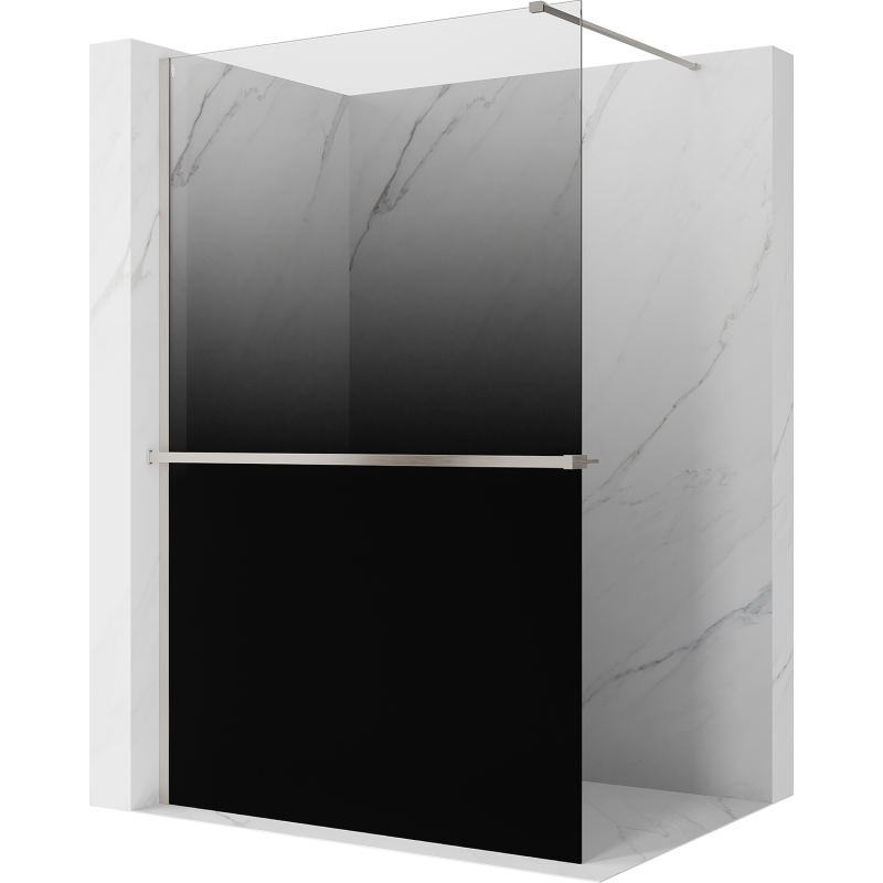 Mexen Kioto+ sprchová stěna s policí Walk-in 70 x 200 cm, černá ombre 8 mm, kartáčovaný nikl - 800-070-121-97-76