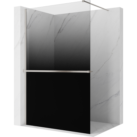 Mexen Kioto+ sprchová stěna s policí Walk-in 70 x 200 cm, černá ombre 8 mm, kartáčovaný nikl - 800-070-121-97-76