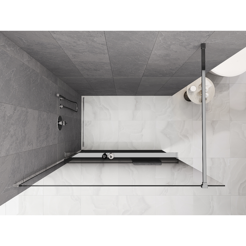 Mexen Kioto+ sprchová stěna s policí Walk-in 90 x 200 cm, černé ombre 8 mm, chrom - 800-090-121-01-76