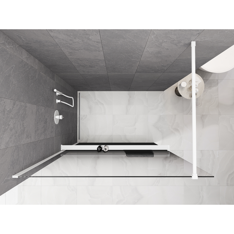 Mexen Kioto+ sprchová stěna s policí Walk-in 90 x 200 cm, ombre černá 8 mm, bílá - 800-090-121-20-76