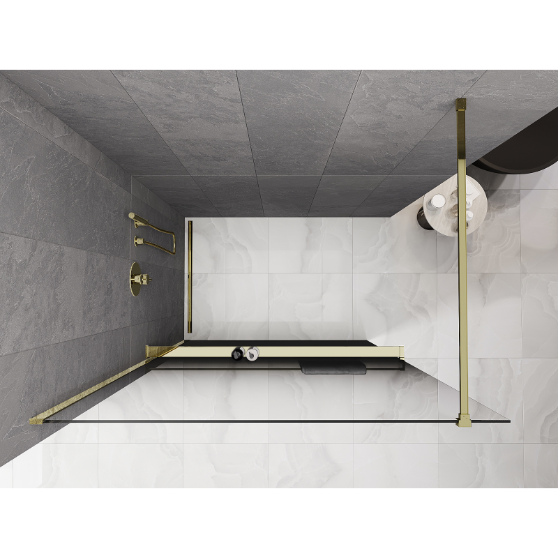Mexen Kioto+ sprchová stěna s poličkou Walk-in 90 x 200 cm, černé ombre, zlatá, 8 mm - 800-090-121-50-76