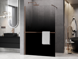 Mexen Kioto+ sprchová stěna s policí Walk-in 80 x 200 cm, ombre černá 8 mm, kartáčovaná měď - 800-080-121-65-76