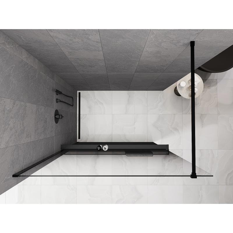 Mexen Kioto+ sprchová stěna s policí Walk-in 150 x 200 cm, ombre černá 8 mm, černá - 800-150-121-70-76