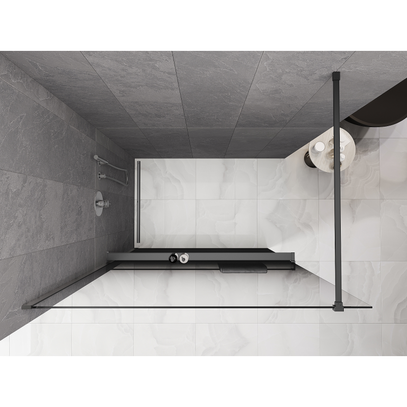 Mexen Kioto+ sprchová stěna s policí Walk-in 80 x 200 cm, ombre černá 8 mm, gun metal - 800-080-121-95-76