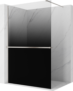 Mexen Kioto+ sprchová stěna s policí Walk-in 80 x 200 cm, černá ombre 8 mm, kartáčovaný nikl - 800-080-121-97-76