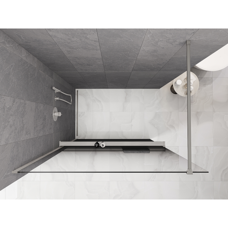 Mexen Kioto+ sprchová stěna s poličkou Walk-in 130 x 200 cm, ombre černá 8 mm, nikl kartáčovaný - 800-130-121-97-76