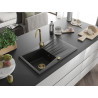 Mexen Cesar žulový dřez s 1 komorou s odkapávačem a kuchyňskou baterií Telma, černý - 6514-77-670200-50