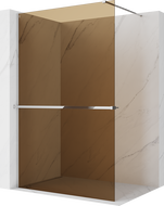 Mexen Kioto+ sprchová stěna s policí Walk-in 100 x 200 cm, bronz 8 mm, chrom - 800-100-121-01-32