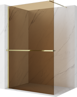 Mexen Kioto+ sprchová stěna s policí Walk-in 90 x 200 cm, bronz 8 mm, zlatá - 800-090-121-50-32