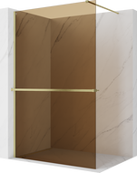 Mexen Kioto+ sprchová zástěna s policí Walk-in 130 x 200 cm, bronz 8 mm, zlatá kartáčovaná - 800-130-121-55-32