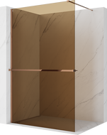 Mexen Kioto+ sprchová stěna s policí Walk-in 130 x 200 cm, bronz 8 mm, růžové zlato - 800-130-121-60-32